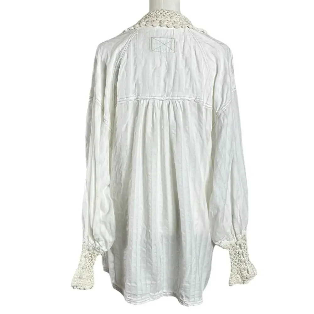 Free People Ethereal Dainty Cottage Rhiannon Crochet Shirt Ivory Size Large